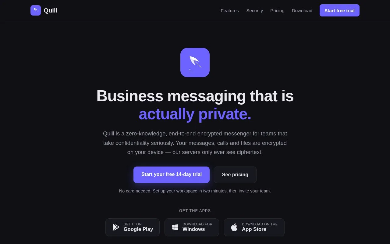 Screenshot of the Quill homepage