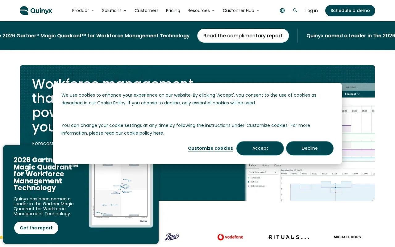 Screenshot of the Quinyx homepage