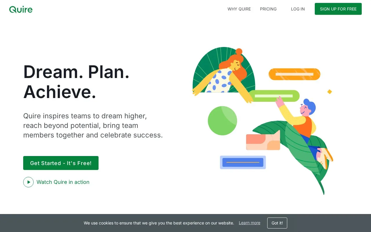 Screenshot of the Quire homepage