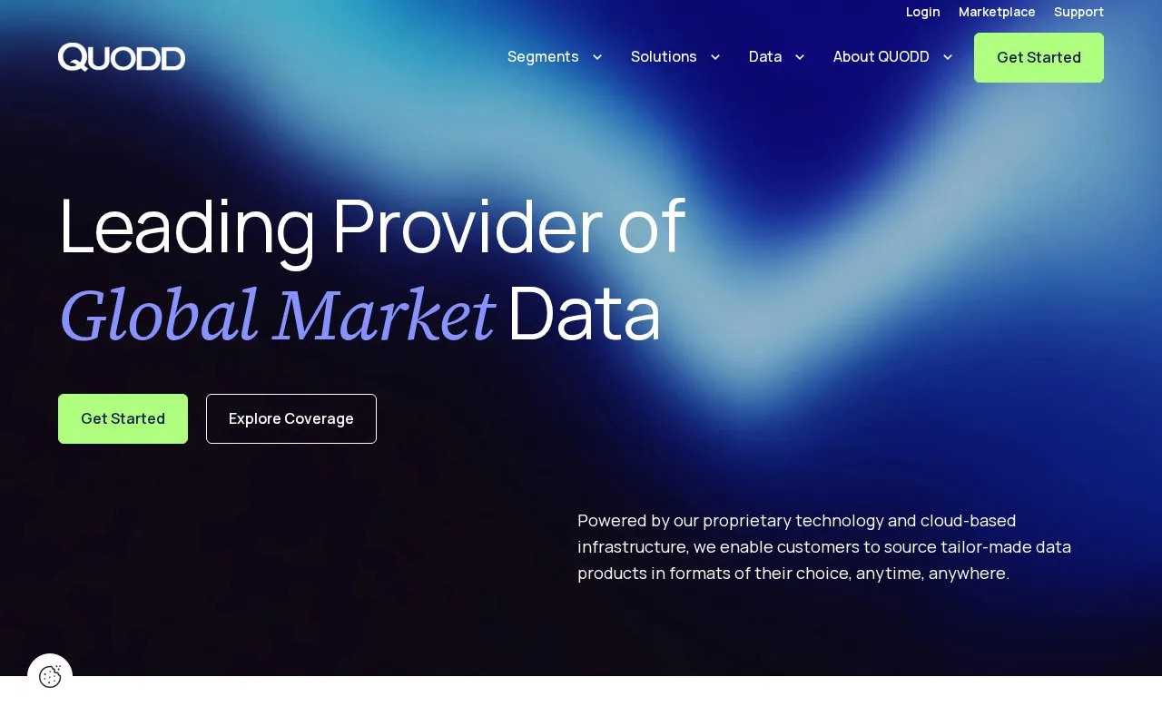 Screenshot of the QUODD homepage