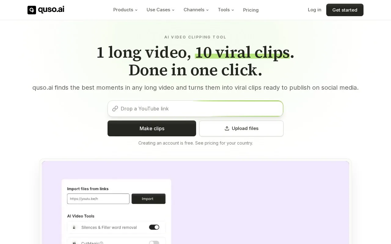 Screenshot of the quso.ai homepage