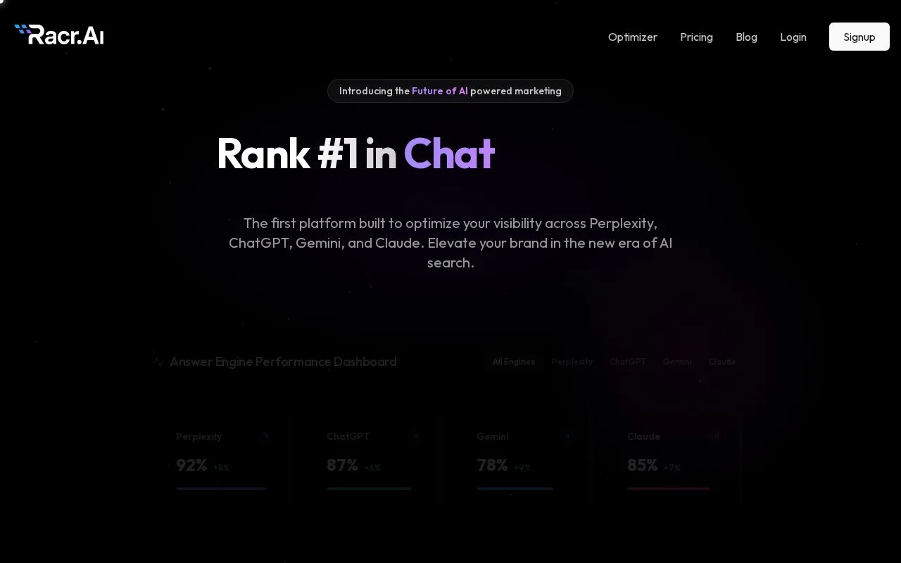 Screenshot of the Racr.AI homepage