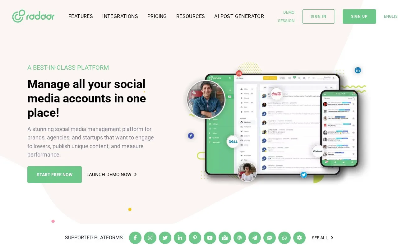 Screenshot of the RADAAR homepage