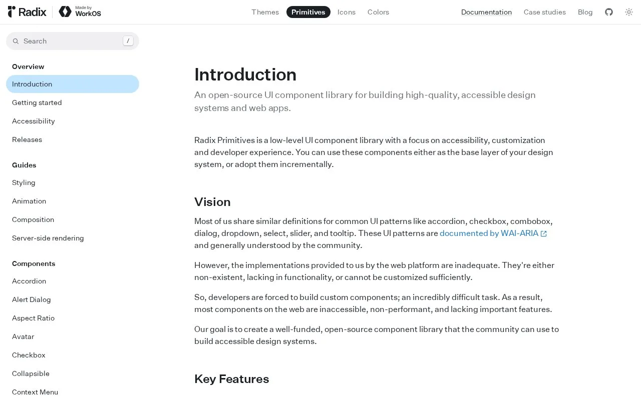 Screenshot of the Radix Primitives homepage