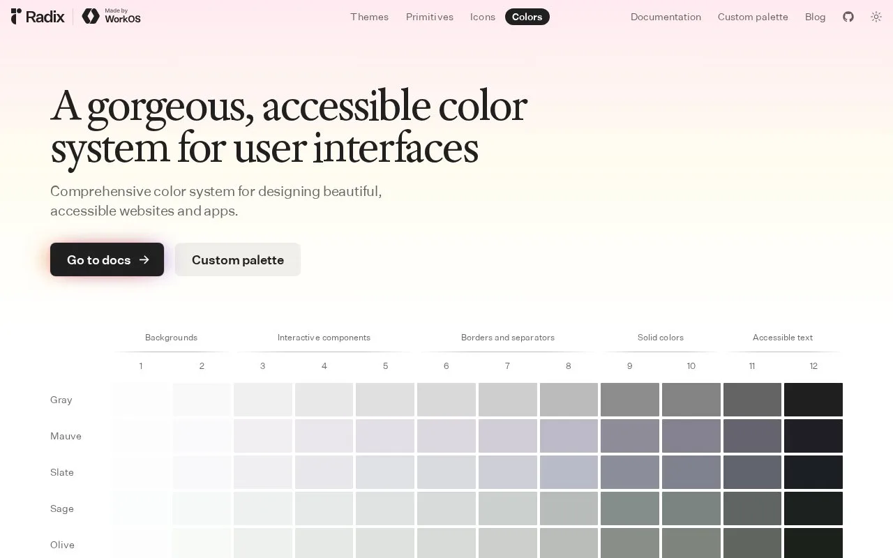 Screenshot of the Radix Colors homepage
