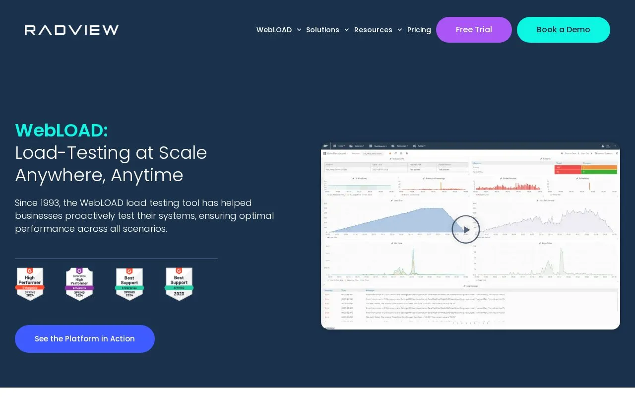 Screenshot of the WebLOAD homepage