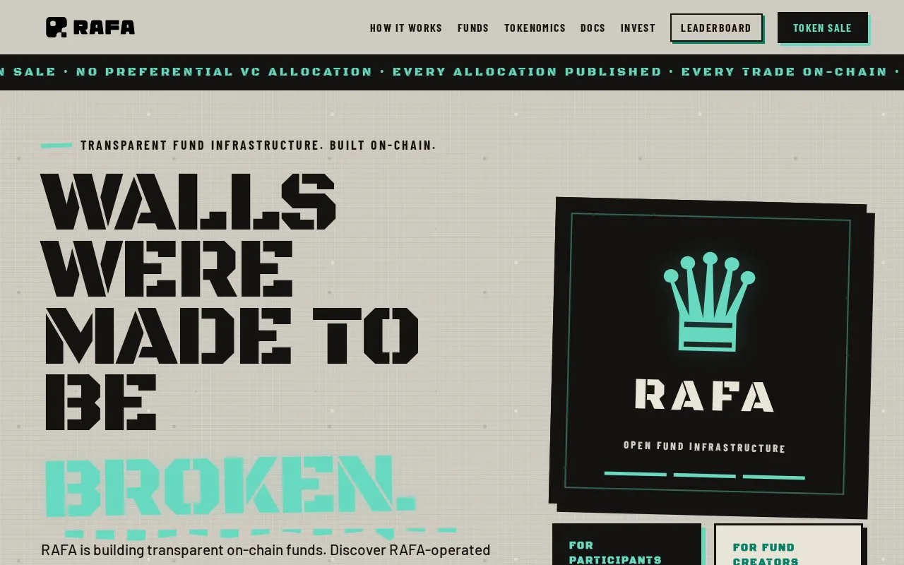 Screenshot of the RAFA Protocol homepage
