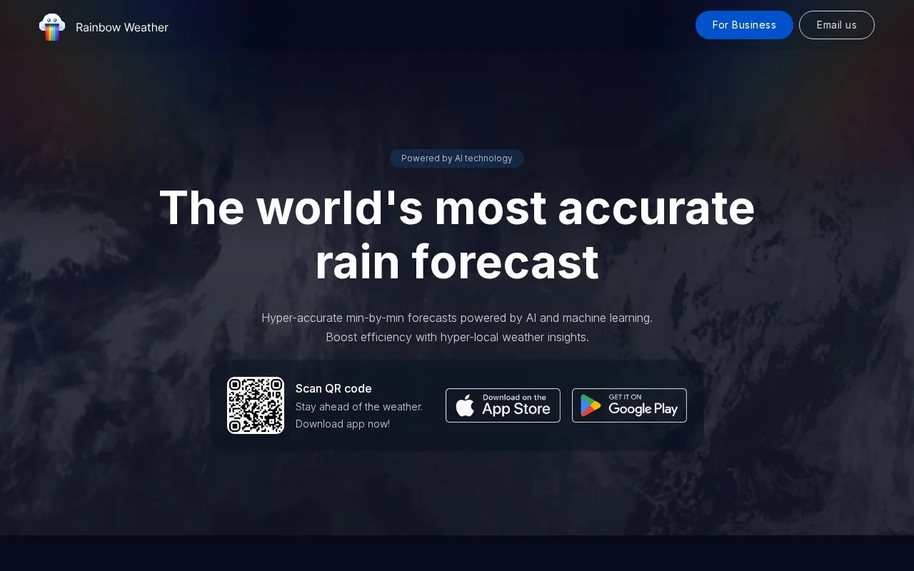 Screenshot of the Rainbow Weather homepage
