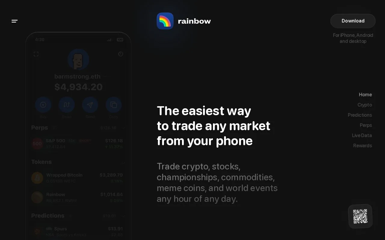 Screenshot of the Rainbow homepage