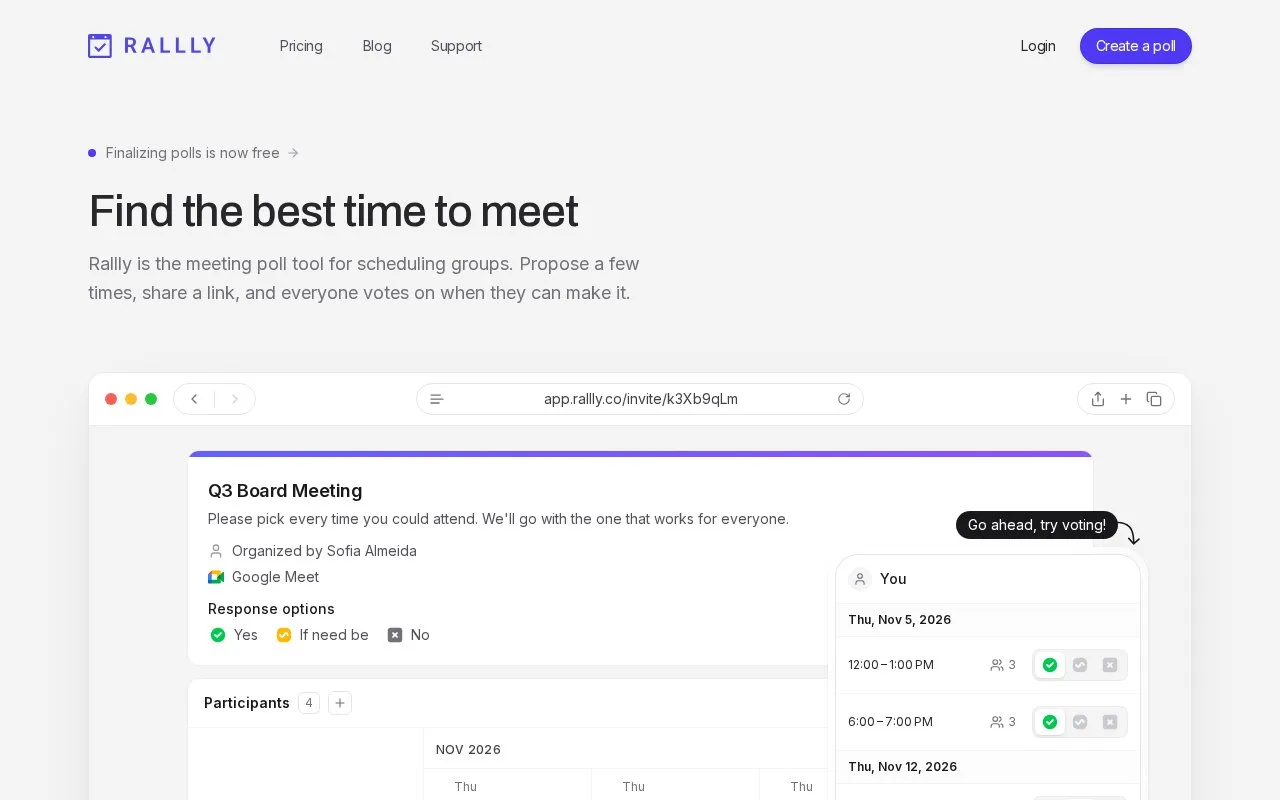 Screenshot of the Rallly homepage