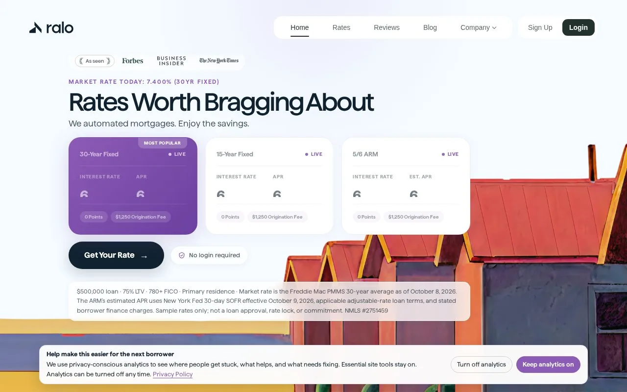 Screenshot of the Ralo homepage