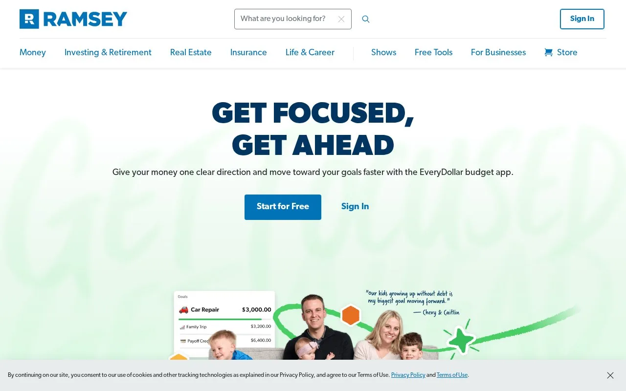 Screenshot of the EveryDollar homepage