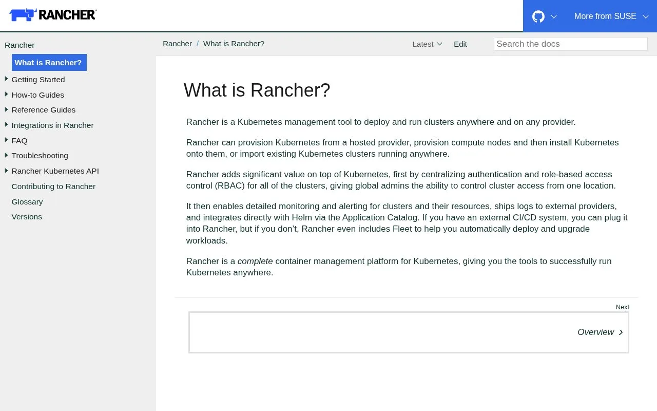 Screenshot of the Rancher Manager homepage