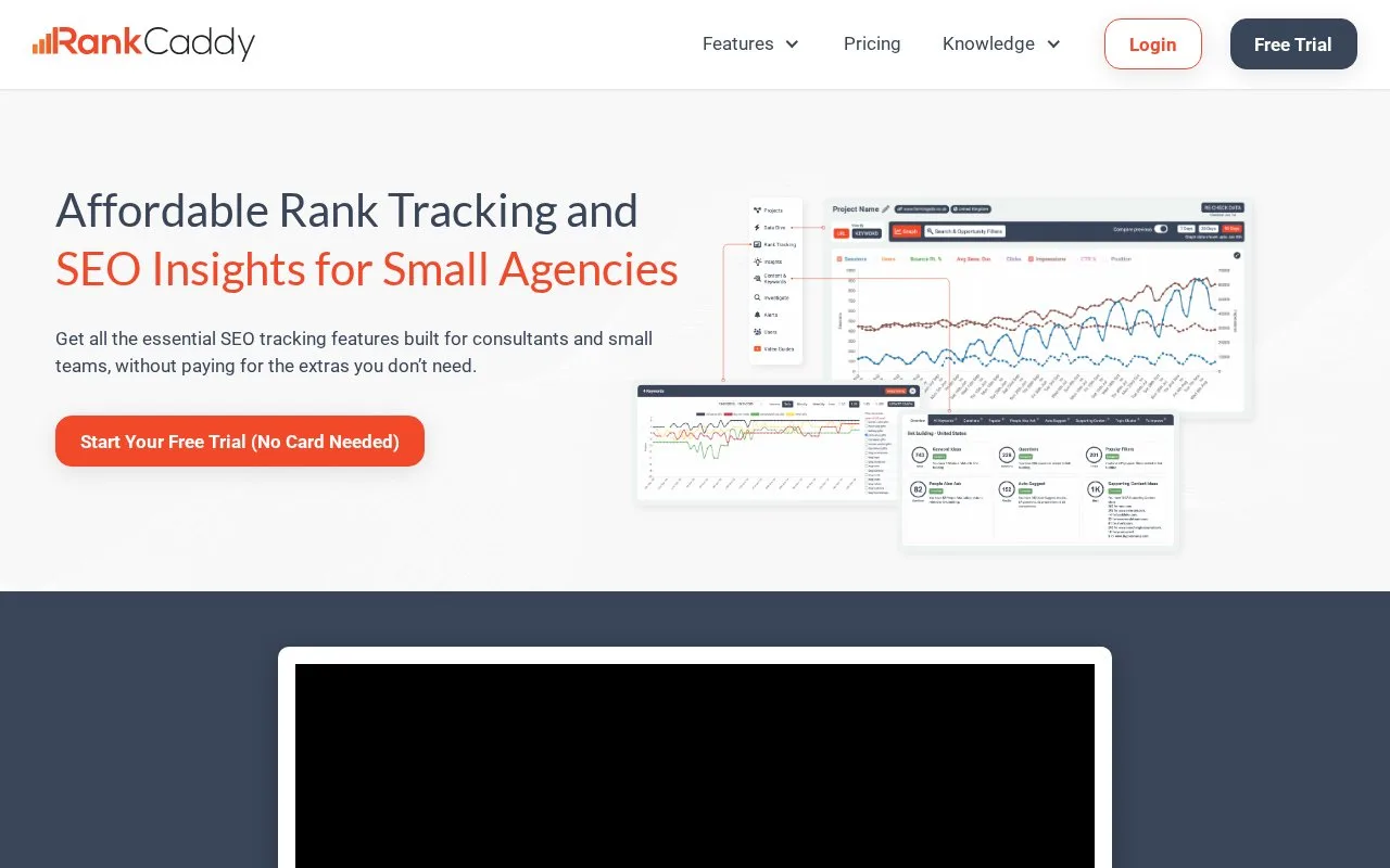Screenshot of the RankCaddy homepage