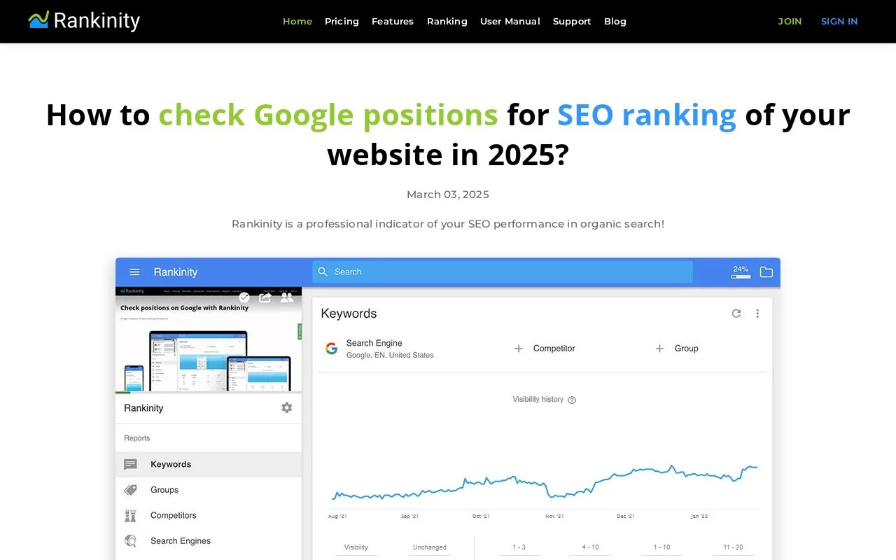 Screenshot of the Rankinity homepage