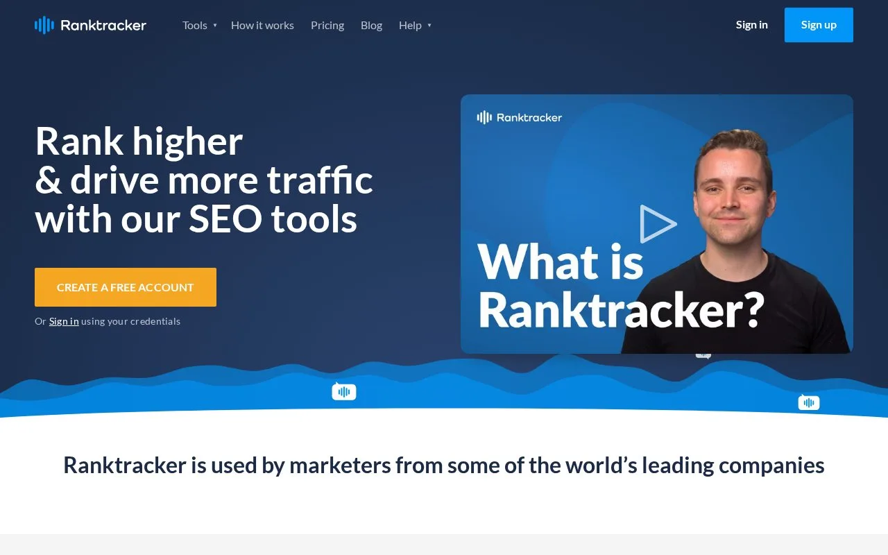 Screenshot of the Ranktracker homepage