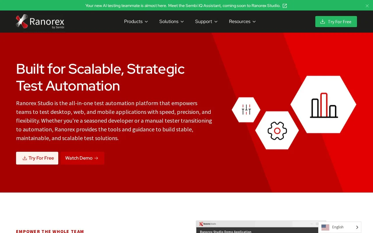 Screenshot of the Ranorex Studio homepage