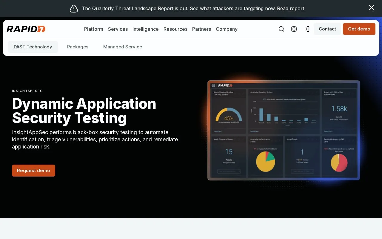 Screenshot of the Rapid7 InsightAppSec homepage