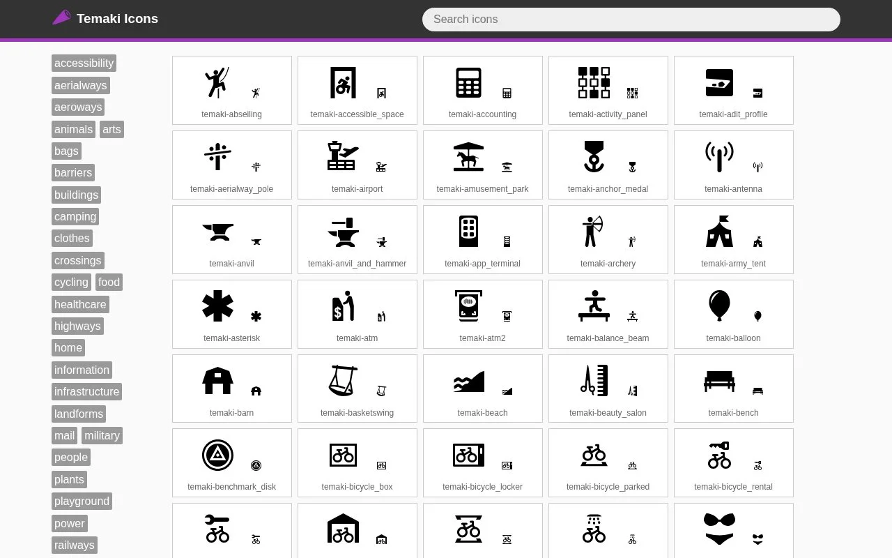 Screenshot of the Temaki homepage