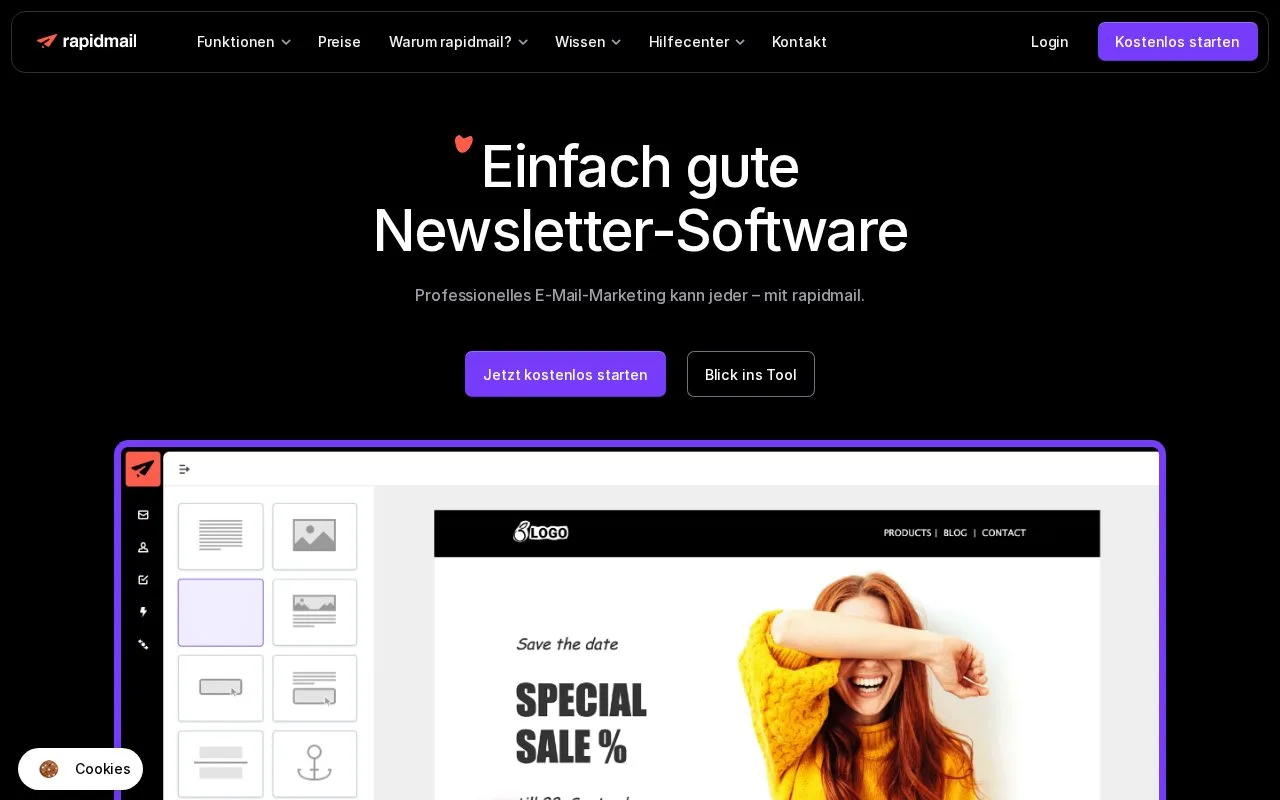 Screenshot of the rapidmail homepage