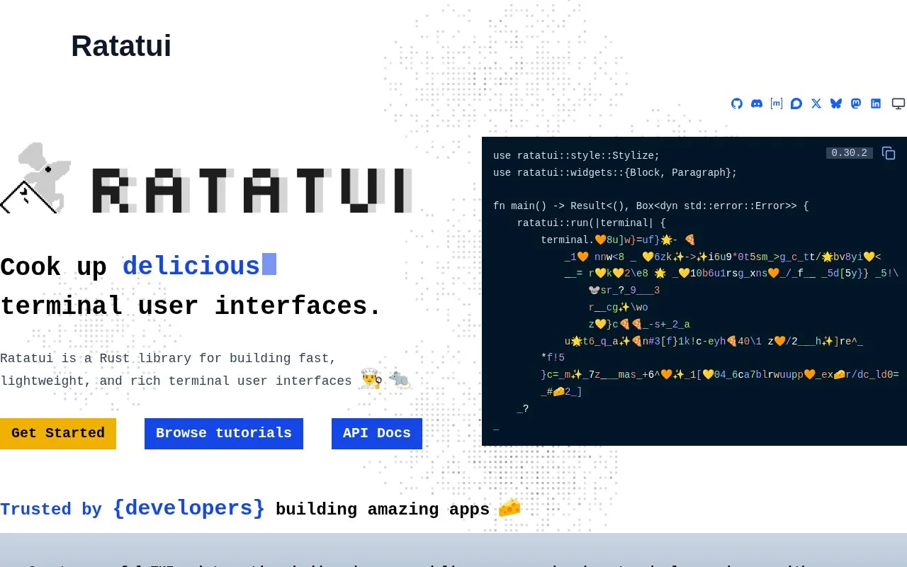Screenshot of the Ratatui homepage