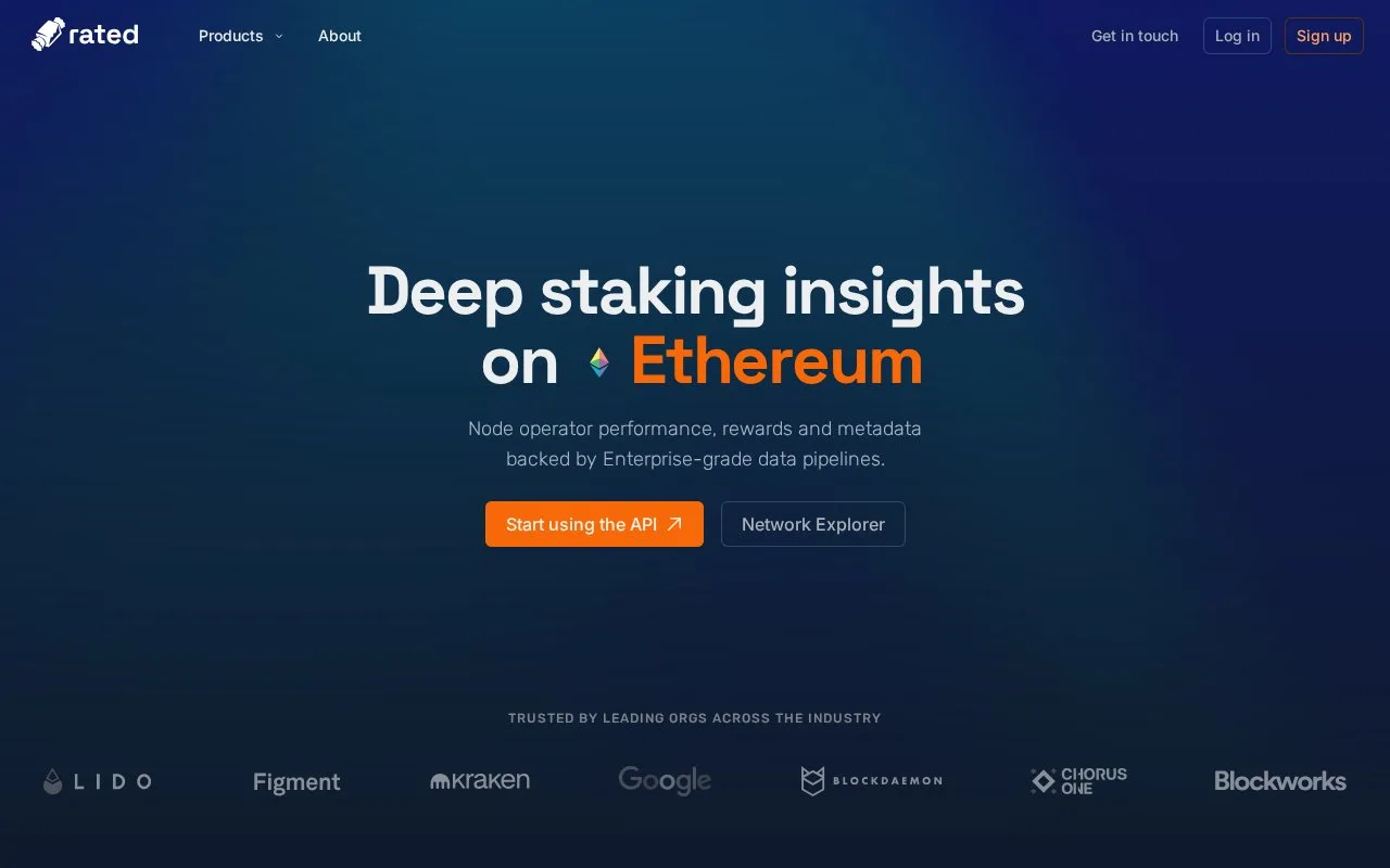 Screenshot of the Rated homepage