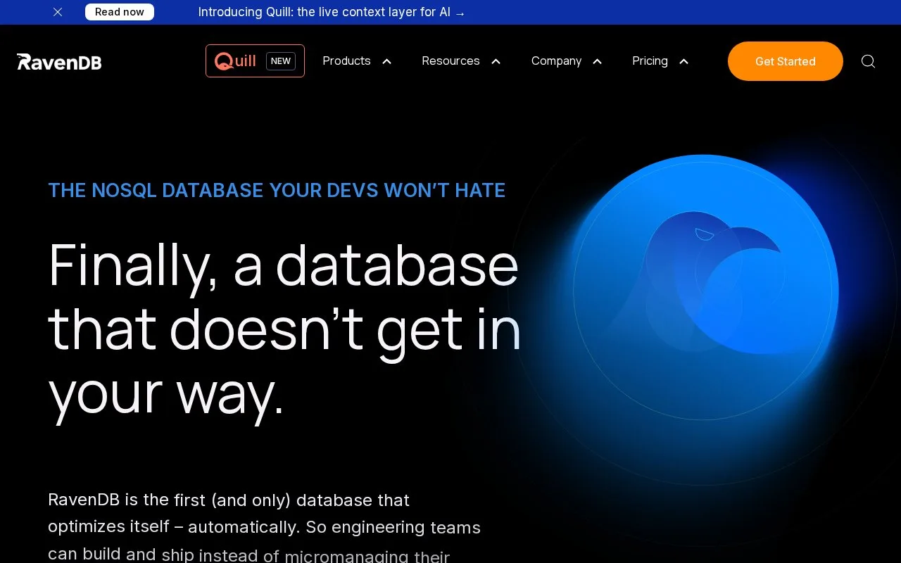 Screenshot of the RavenDB homepage