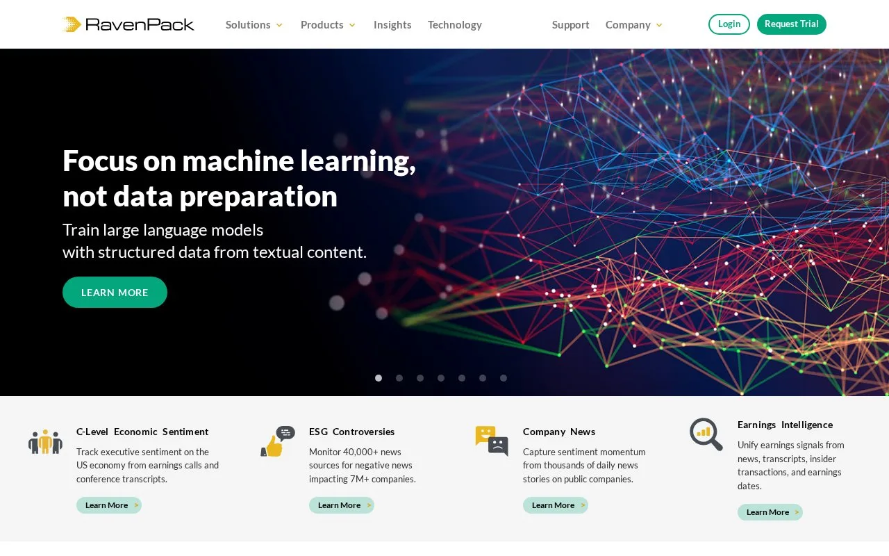 Screenshot of the RavenPack homepage