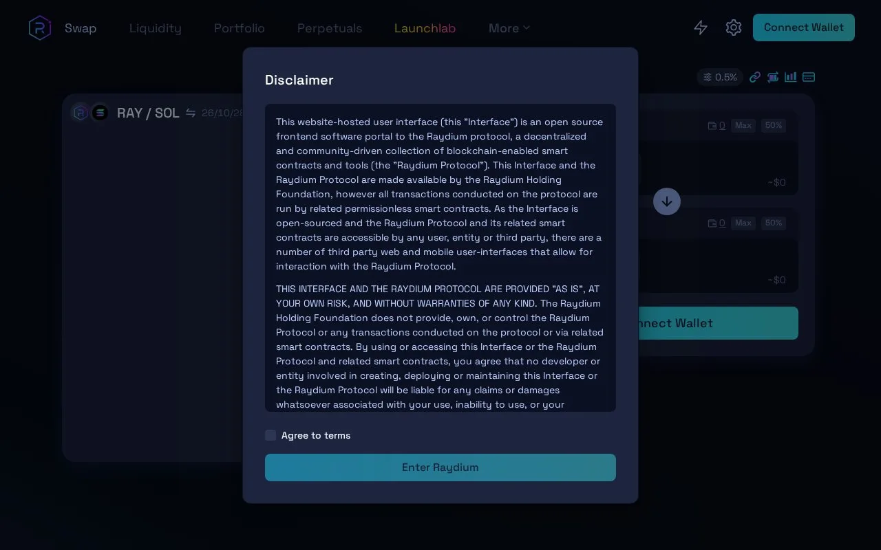 Screenshot of the Raydium homepage