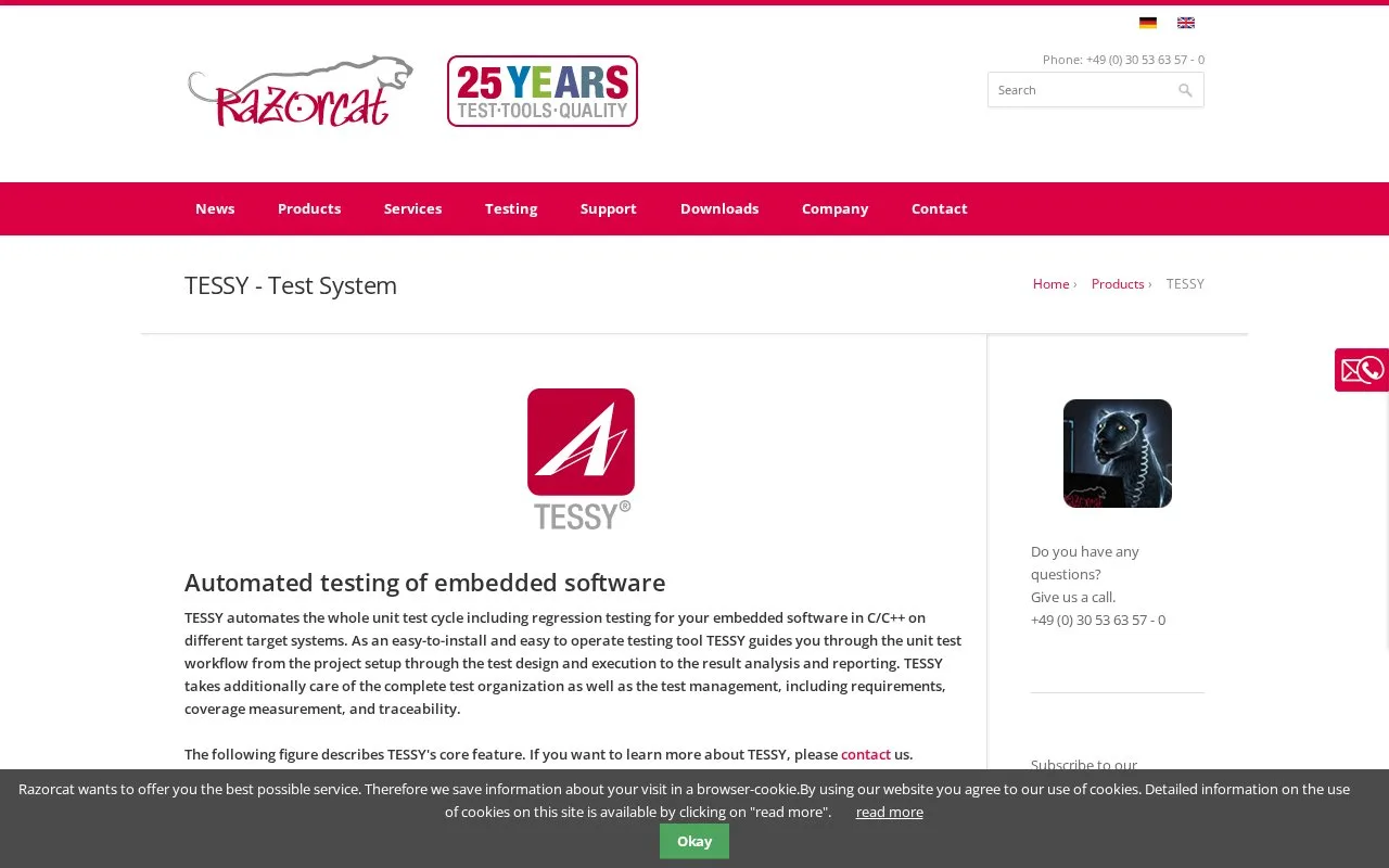 Screenshot of the TESSY homepage