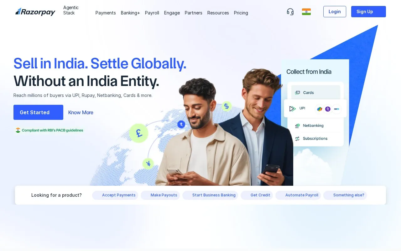 Screenshot of the Razorpay homepage