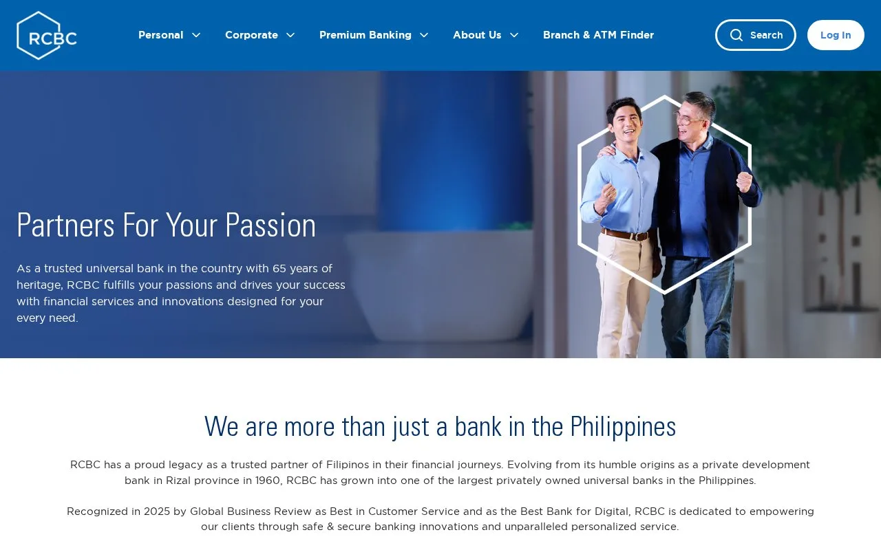 Screenshot of the RCBC homepage