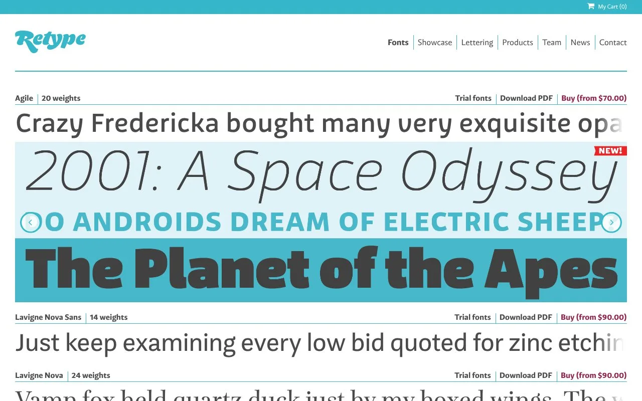 Screenshot of the ReType Foundry homepage