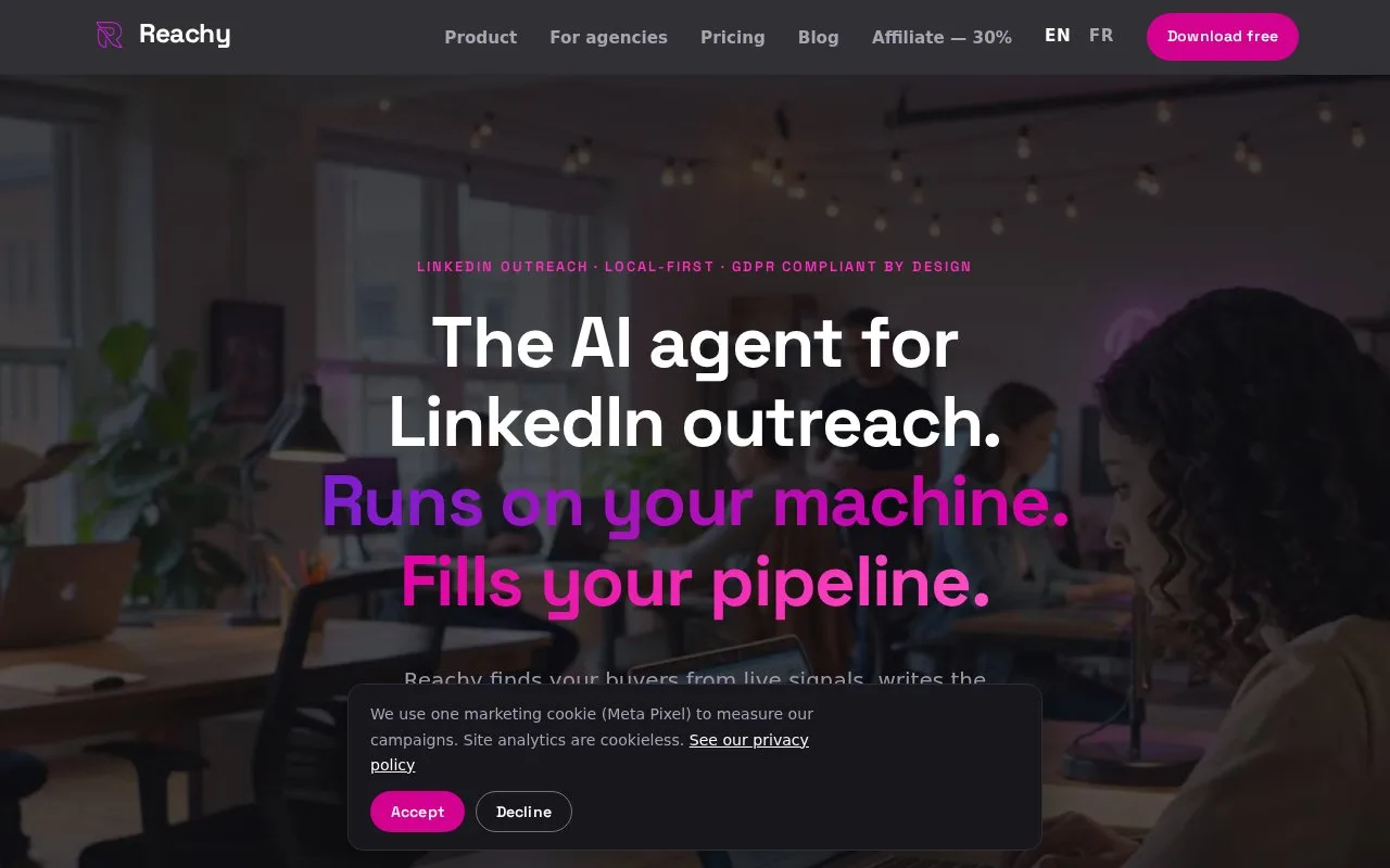 Screenshot of the Reachy homepage
