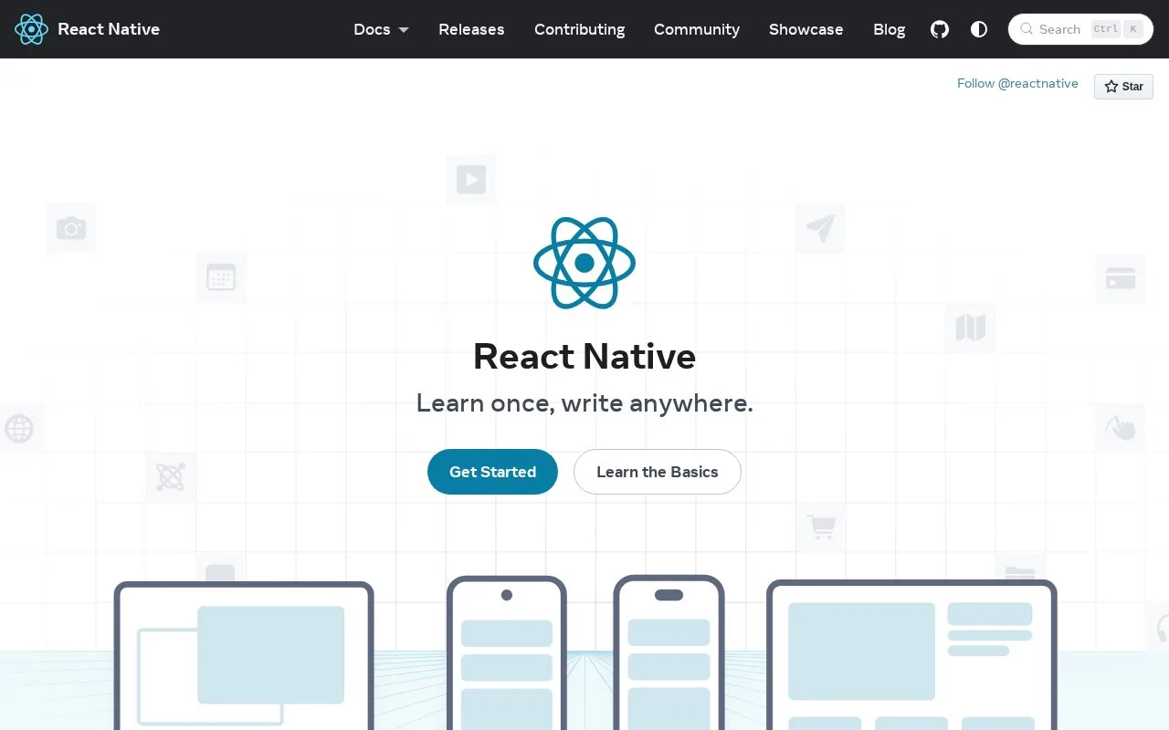 Screenshot of the React Native homepage