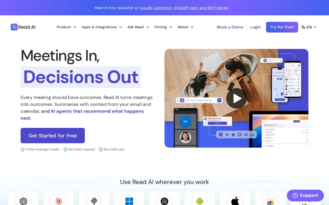 Screenshot of the Read AI homepage