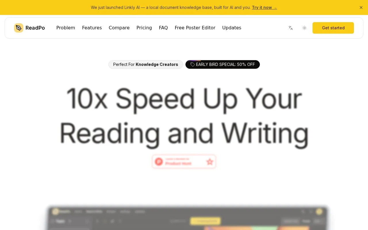 Screenshot of the ReadPo homepage