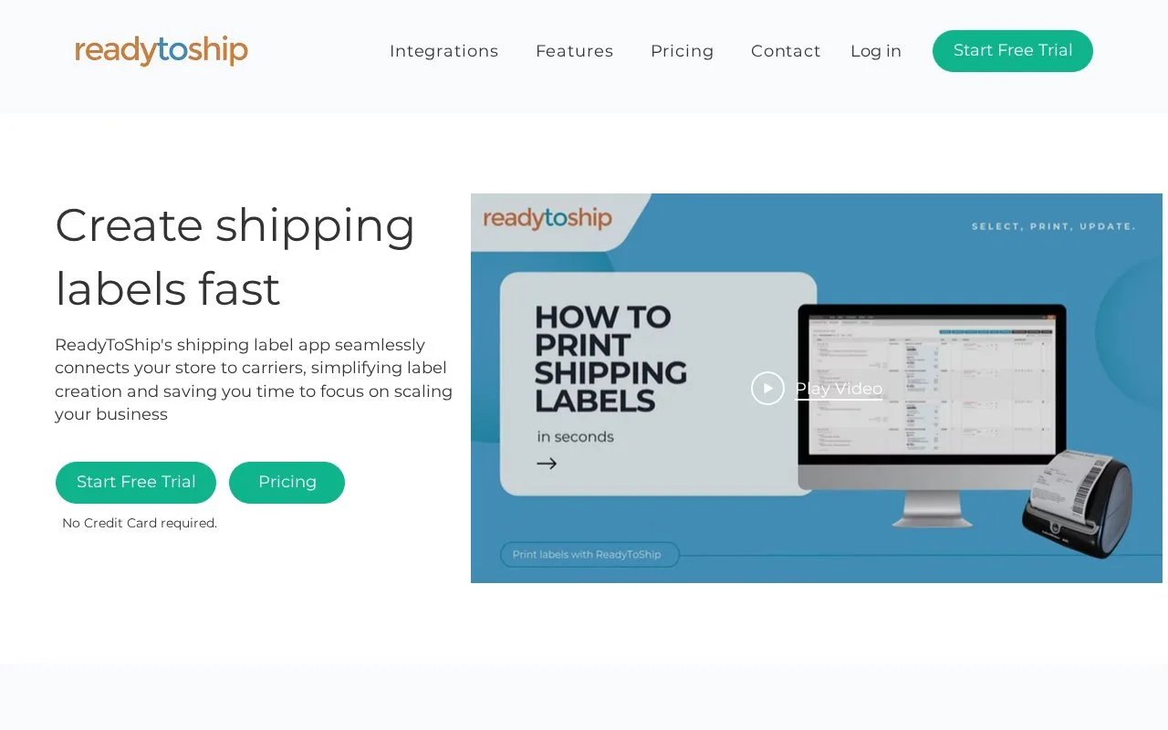 Screenshot of the ReadyToShip homepage