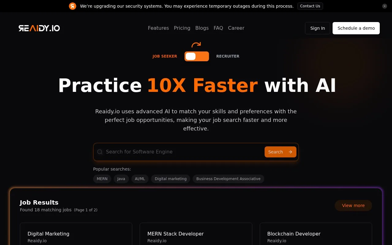 Screenshot of the Reaidy.io homepage