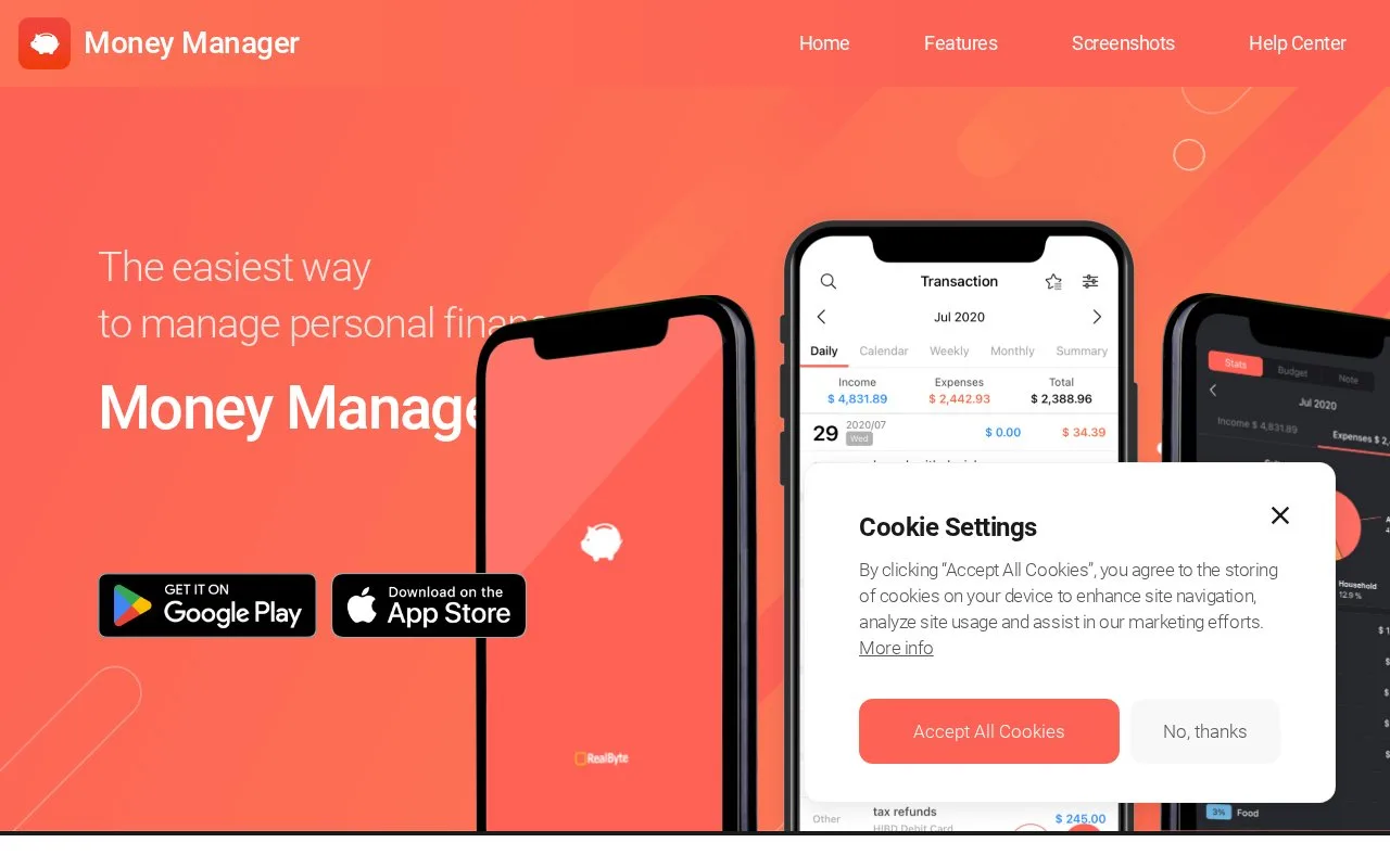Screenshot of the Money Manager by Realbyte homepage