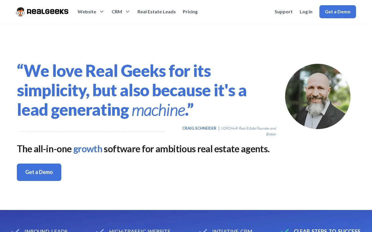 Screenshot of the Real Geeks homepage
