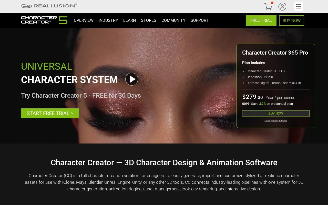 Screenshot of the Character Creator homepage