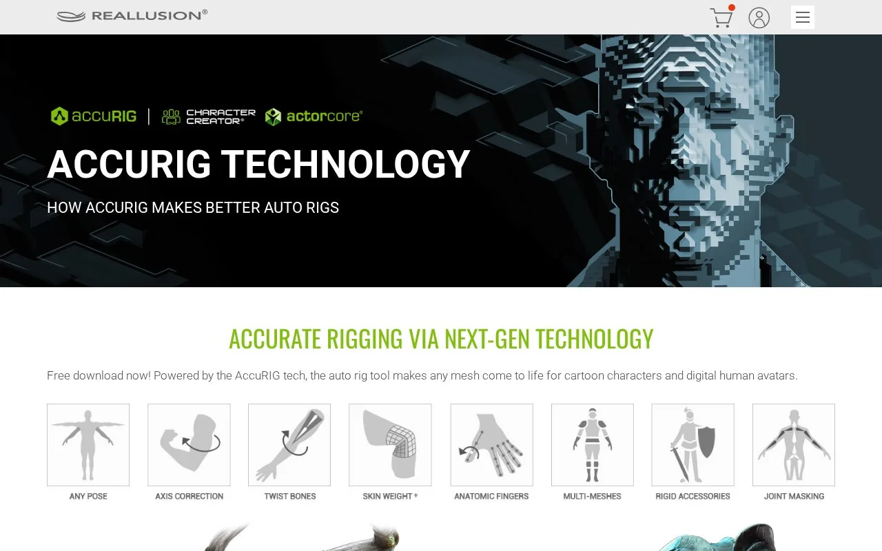 Screenshot of the AccuRIG homepage