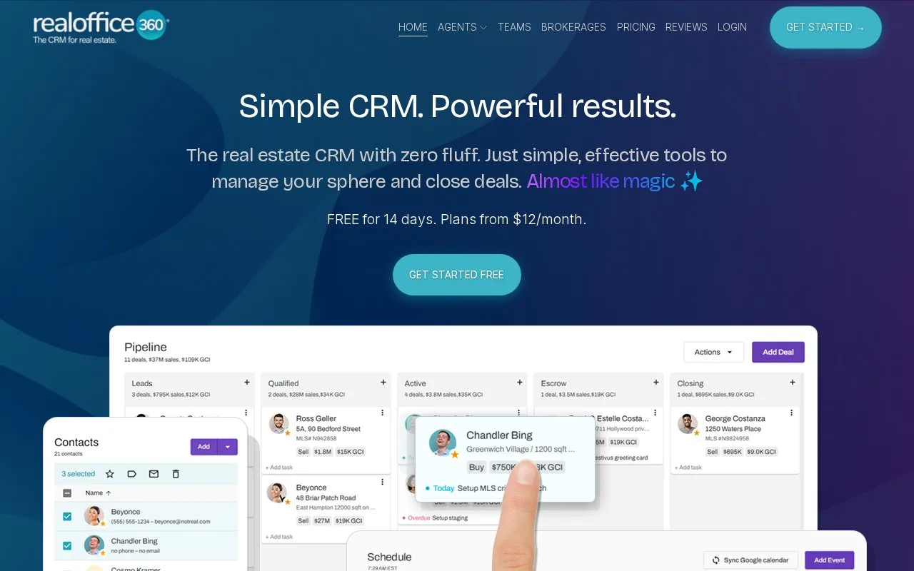 Screenshot of the RealOffice360 homepage
