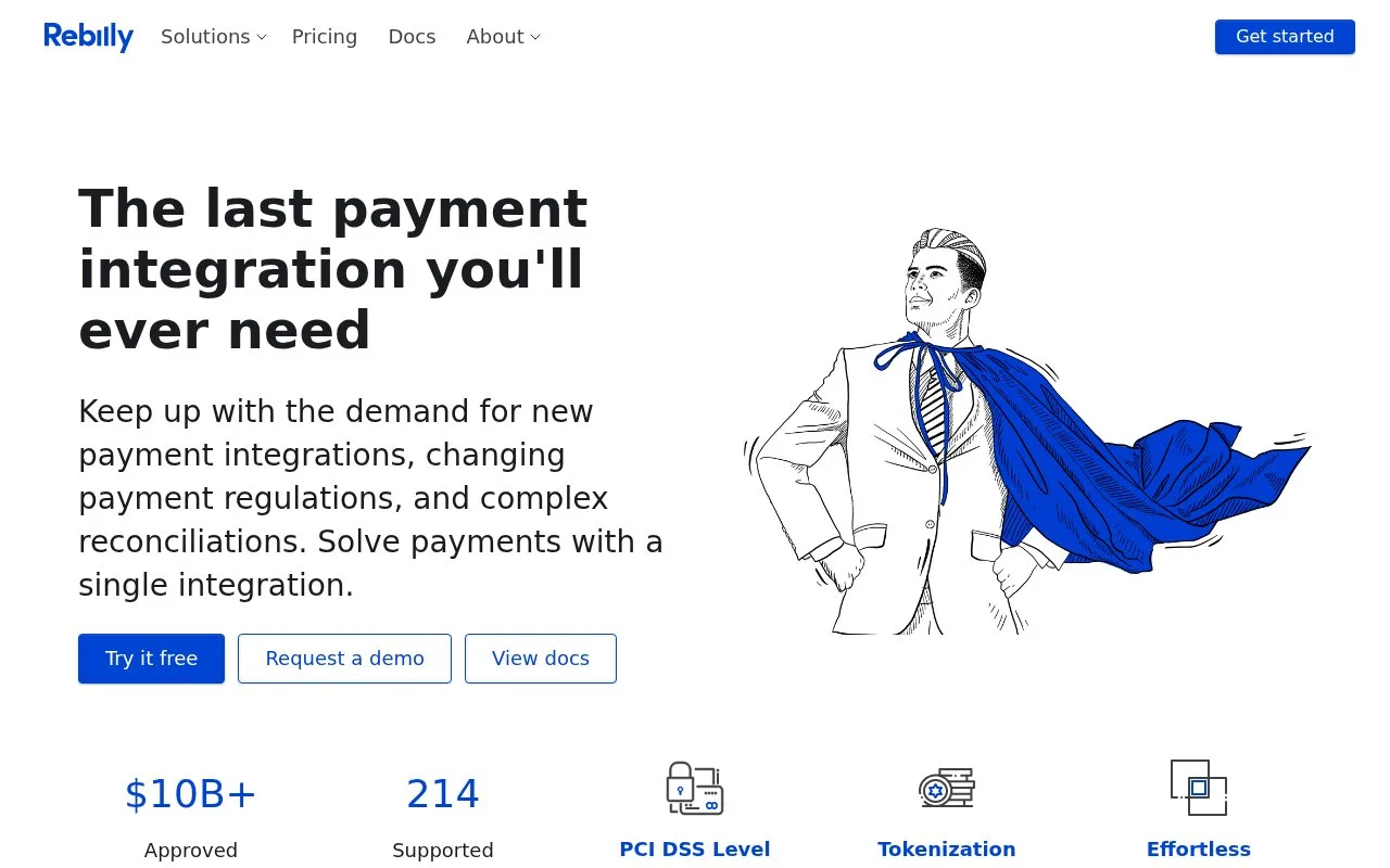 Screenshot of the Rebilly homepage