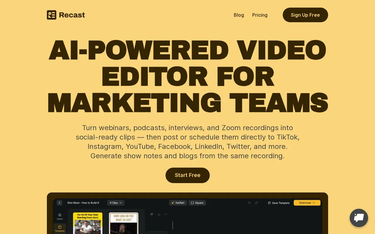 Screenshot of the Recast Studio homepage