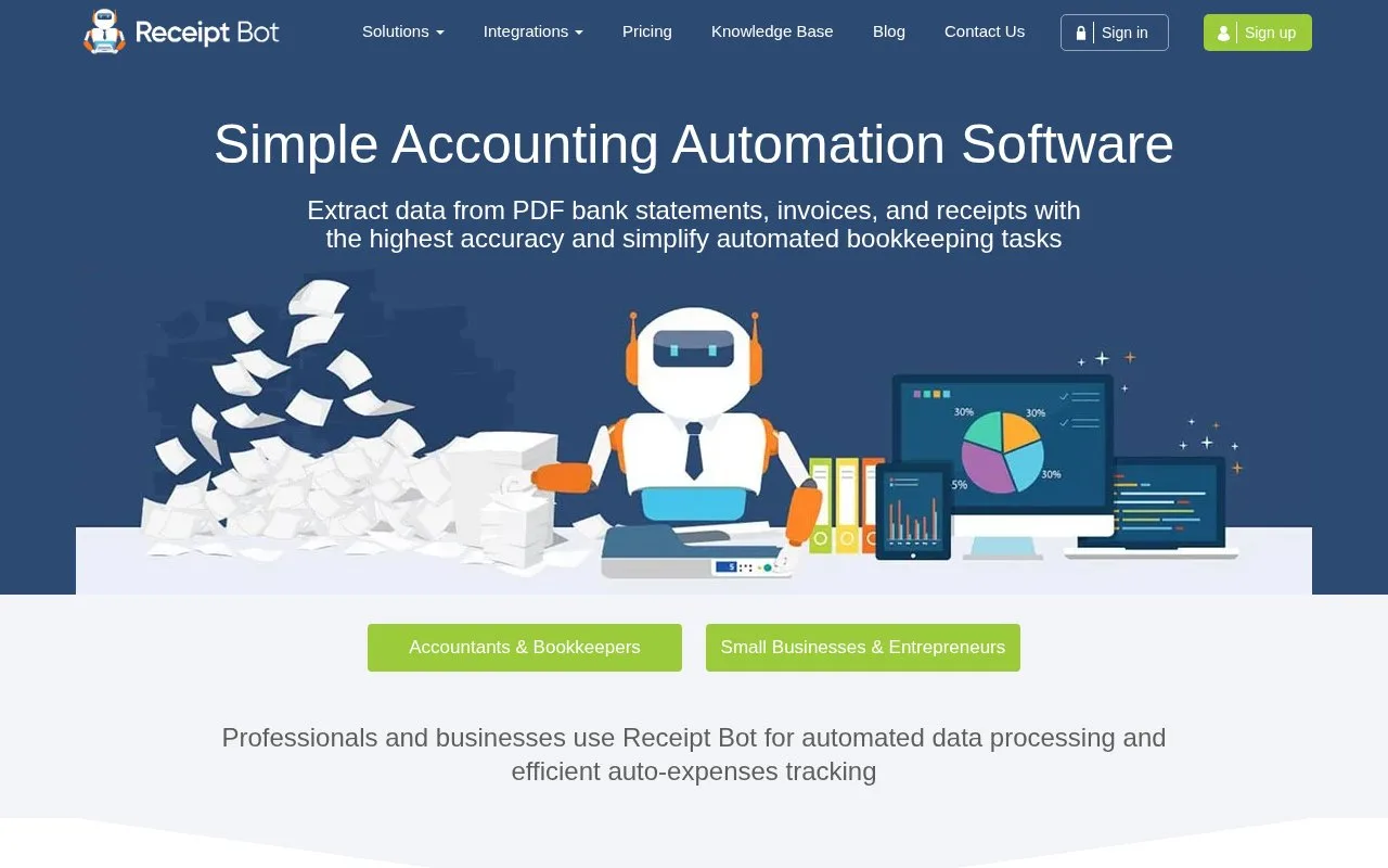 Screenshot of the Receipt Bot homepage