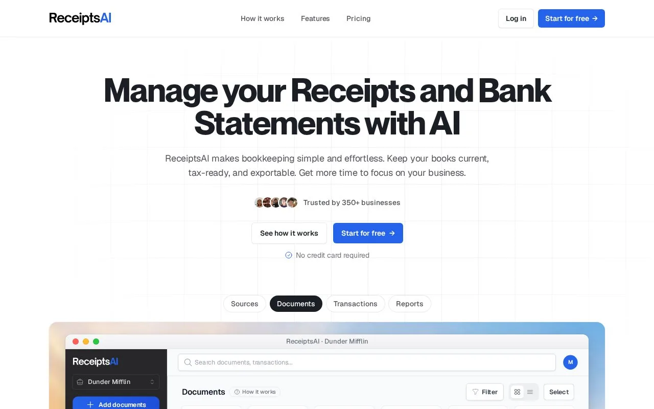 Screenshot of the ReceiptsAI homepage