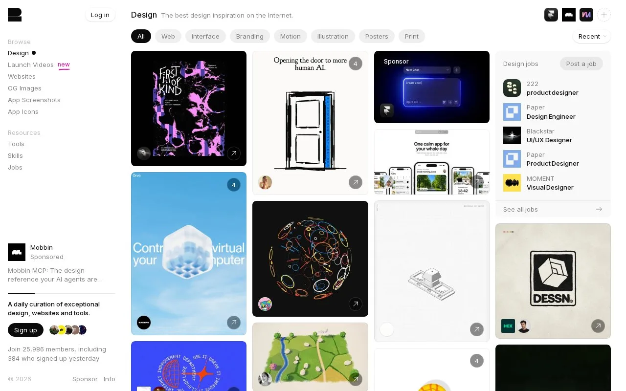 Screenshot of the Recent homepage