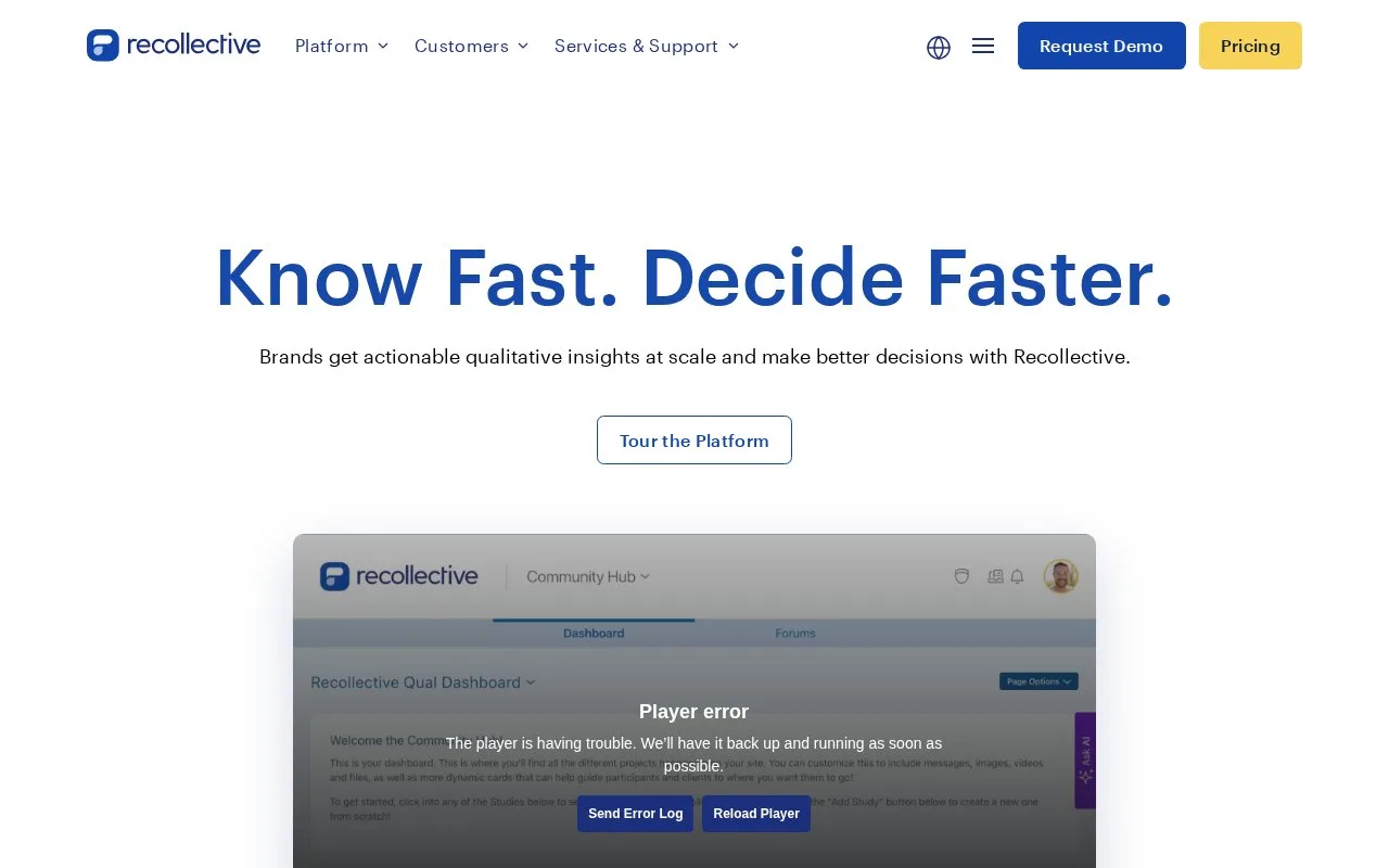 Screenshot of the Recollective homepage